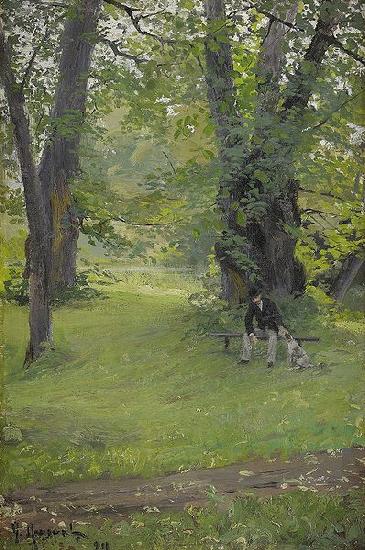 Gerda Roosval-Kallstenius Park with sitting man and dog